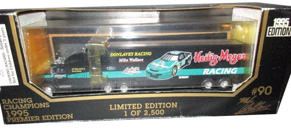 1995 Mike Wallace NASCAR Diecast 90 Heilig Meyers Hauler Transporter 1:64 Racing Champions Premier 1