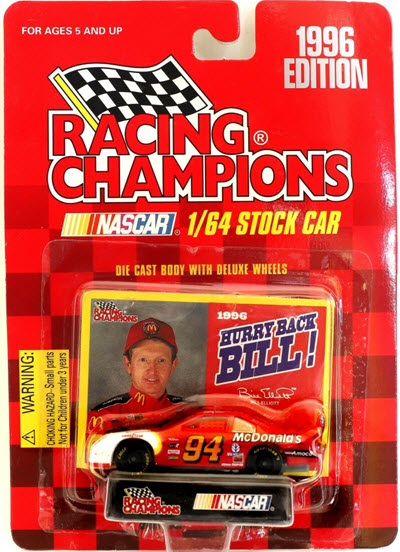 1996 Bill Elliott NASCAR Diecast 94 McDonalds Hurry Back Bill CWC 1:64 Racing Champions Gant 1