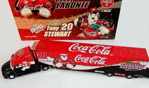 2001 Tony Stewart Bobby Labonte NASCAR Diecast 18 20 Coca Cola Polar Bear 1:64 Action ARC Hauler Transporter 1