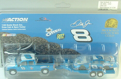 2004 Dale Earnhardt Jr NASCAR Diecast 8 Oreo Ritz CCTC Crew Cab Trailer with Car 1:64 Brookfield 1