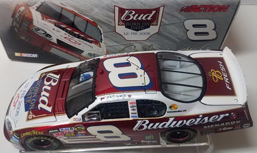 2005 Dale Earnhardt Jr NASCAR Diecast 8 Bud Budweiser Born Date BOD Feb 12 CWC 1:24 Action ARC 1