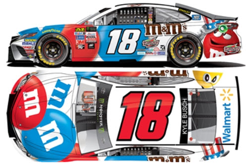 2017 Kyle Busch NASCAR Diecast 18 MnMs Patriotic RWB Red White Blue CWC 1:24 Lionel Action ARC 99