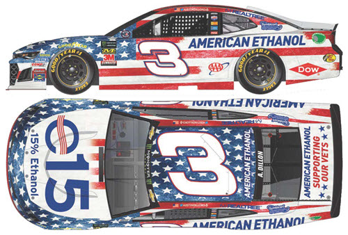 2018 Austin Dillon NASCAR Diecast 3 E15 American Ethanol Patriotic Salute CWC 1:24 Lionel Action RCCA Elite Color Chrome 99