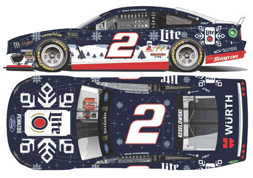 2019 Brad Keselowski NASCAR Diecast 2 Miller Lite Holiday Sweater 1:24 Lionel Action ARC Color Chrome Autographed 99