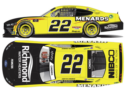 2021 Austin Cindric NASCAR Diecast 22 Menards Richmond CWC 1:24 Lionel Action ARC 99