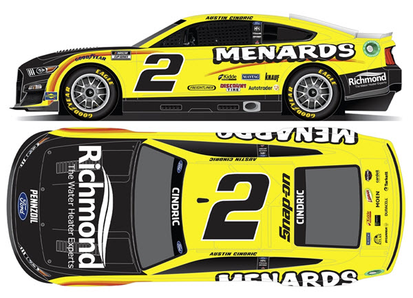 2022 Austin Cindric NASCAR Diecast 2 Menards Richmond CWC 1:24 Lionel Action RCCA Elite Color Chrome 99
