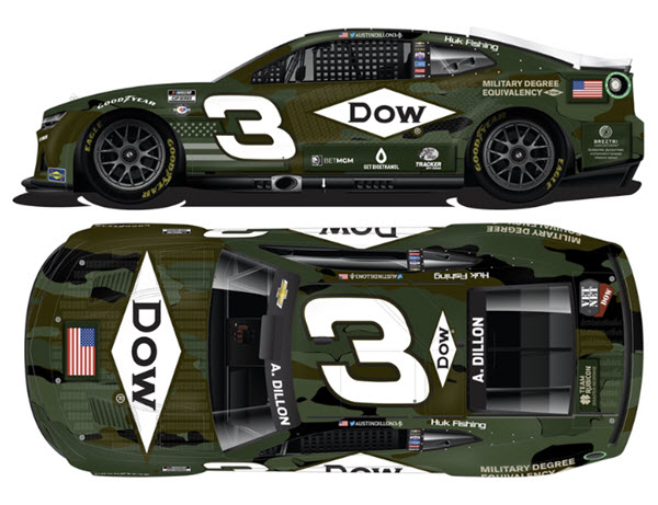 2023 Austin Dillon NASCAR Diecast 3 Dow Salutes Veterans CWC 1:24 Lionel Action RCCA Elite 99