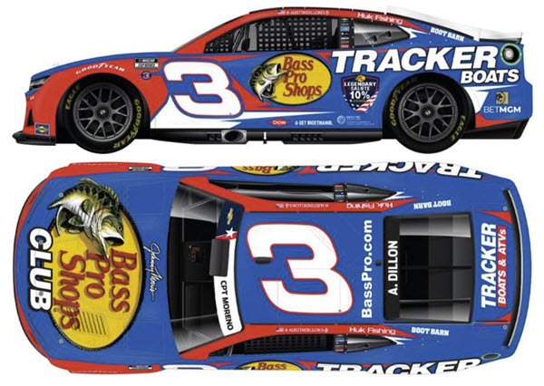 2024 Austin Dillon NASCAR Diecast 3 Bass Pro Shops Patriotic CWC 1:24 Lionel Action RCCA Elite 99