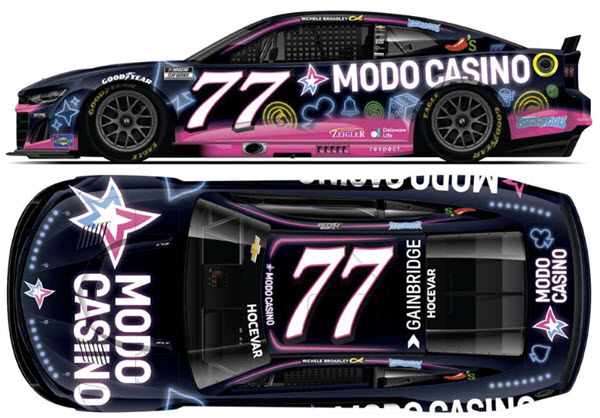 2025 Carson Hocevar NASCAR Diecast 77 Modo Casino 1:24 CWC Lionel Action ARC Color Chrome 99