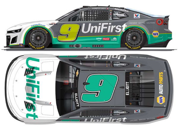 2025 Chase Elliott NASCAR Diecast 9 UniFirst Throwback CWC 1:24 Lionel Action RCCA Elite Color Chrome 99