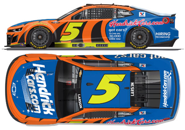2025 Kyle Larson NASCAR Diecast 5 HendrickCars Hendrick Cars Darlington Throwback 1:24 CWC Lionel Action RCCA Elite Color Chrome 99